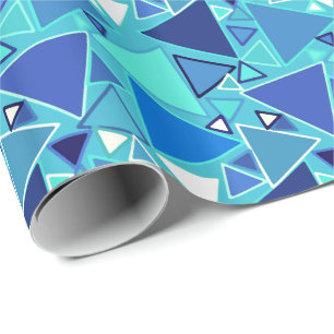 Mid-Century Modern Triangles, Shades of Blue Wrapping Paper