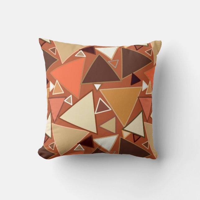 Mid-Century Modern Triangles, Tan, Brown and Beige Throw Pillow (Front)