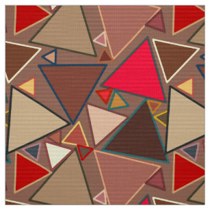 Mid-Century Modern Triangles, Taupe, Brown, Red Fabric