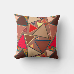 Mid-Century Modern Triangles, Taupe, Brown, Red Throw Pillow