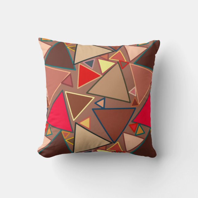 Mid-Century Modern Triangles, Taupe, Brown, Red Throw Pillow (Front)