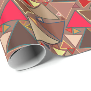 Mid-Century Modern Triangles, Taupe, Brown, Red Wrapping Paper