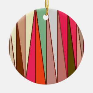 Mid-Century Modern Triangles, Taupe & Fuchsia Pink Ceramic Ornament