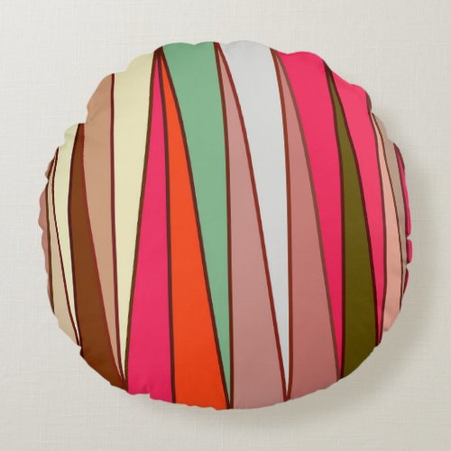 Mid_Century Modern Triangles Taupe  Fuchsia Pink Round Pillow