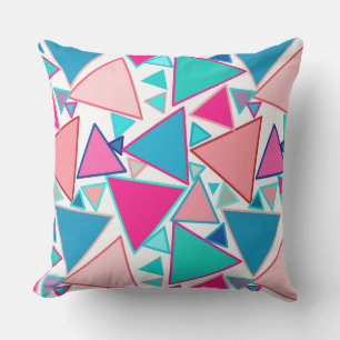 Mid-Century Modern Triangles, Turquoise and Coral Throw Pillow