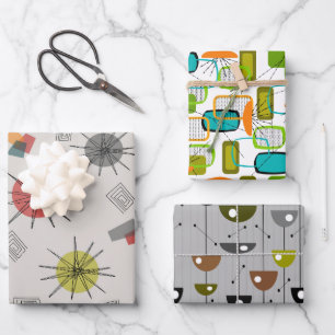 Mid-Century Modern Trio 4 Wrapping Paper Sheets
