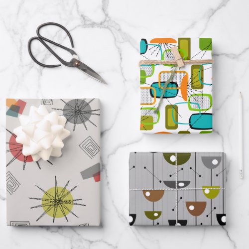 Mid-Century Modern Trio 4 Wrapping Paper Sheets