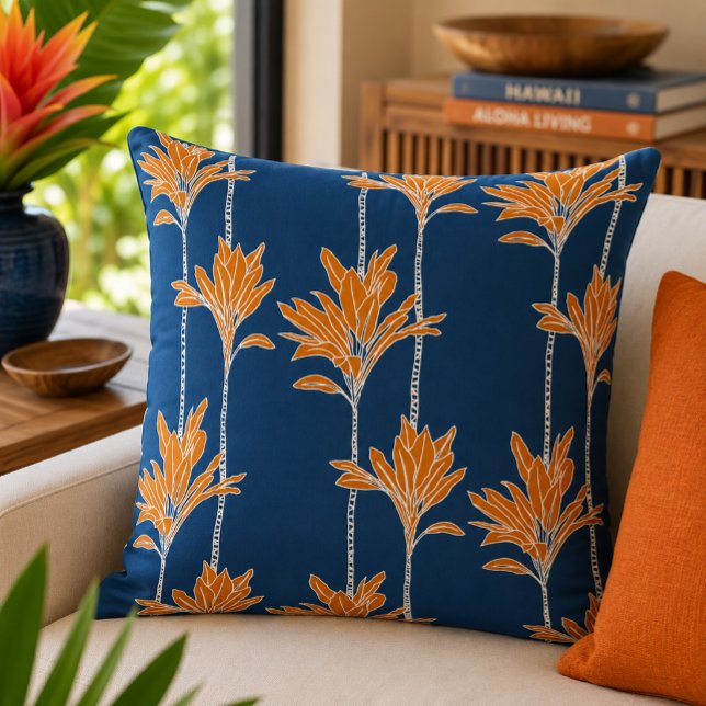 Mid Century Modern Tropical Ti Leaf Floral Throw Pillow (Creator Uploaded)