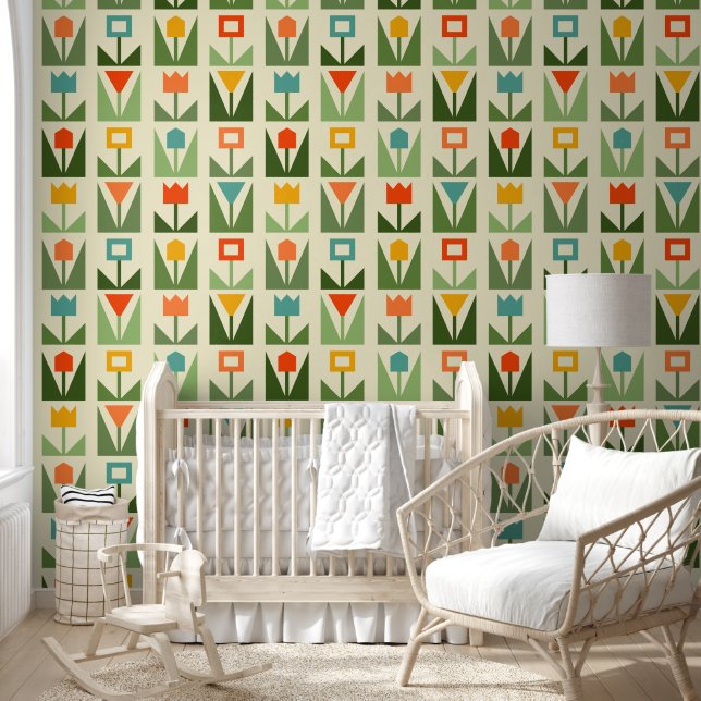 Mid-Century Modern Tulip Wallpaper Wallpaper (Kids)