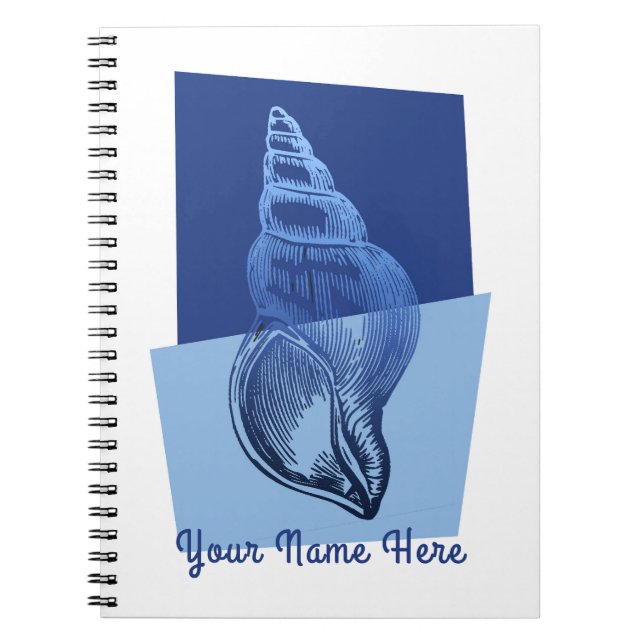 Mid-Century Modern Turban Shell Print Ocean Blue Notebook (Front)