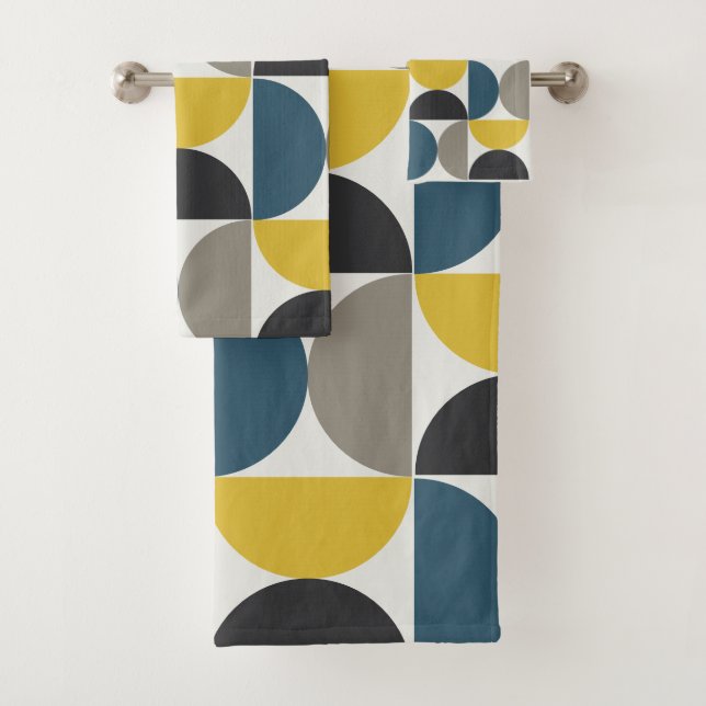 Mid-Century Modern Turmer Gunmetal and blue   Bath Towel Set (Insitu)