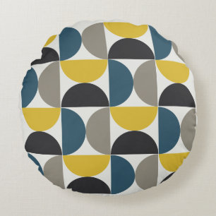 Mid-Century Modern Turmer Gunmetal and blue   Round Pillow