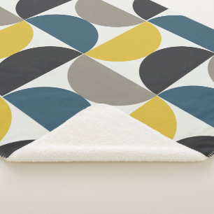 Mid-Century Modern Turmer Gunmetal and blue Sherpa Blanket