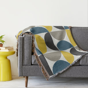Mid-Century Modern Turmer Gunmetal and blue Throw Blanket
