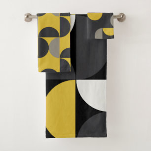 Mid-Century Modern turmeric and gunmetal gray     Bath Towel Set
