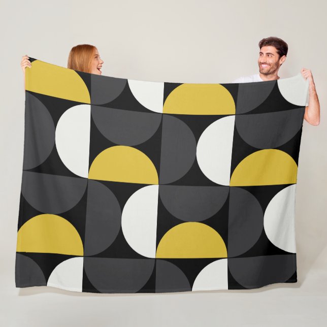 Mid-Century Modern turmeric and gunmetal gray   Fleece Blanket (In Situ)