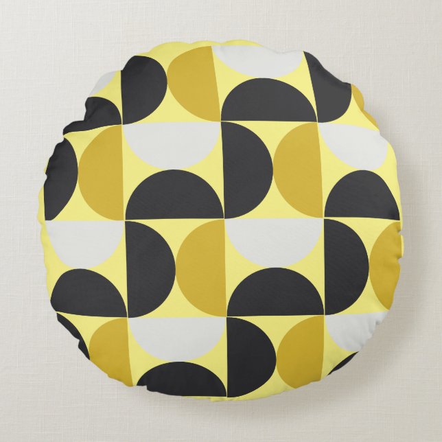 Mid-Century Modern turmeric and gunmetal gray   Round Pillow (Front)