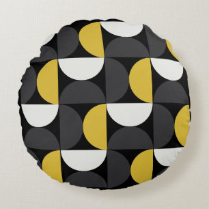 Mid-Century Modern turmeric and gunmetal gray Round Pillow