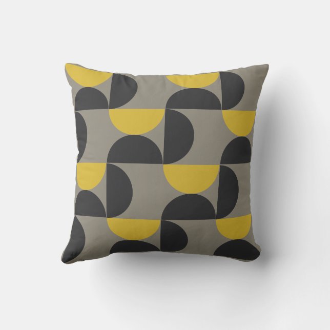 Mid-Century Modern turmeric and gunmetal gray Throw Pillow (Back)