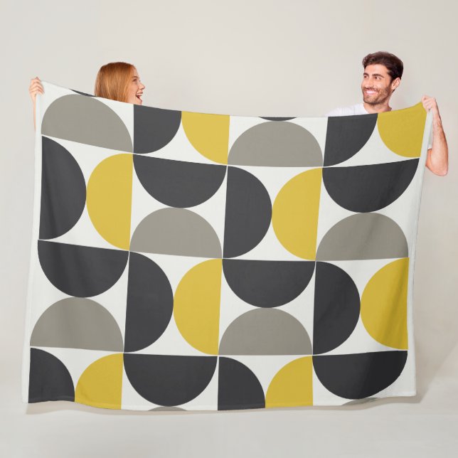 Mid-Century Modern Turmeric Gunmetal     Fleece Blanket (In Situ)