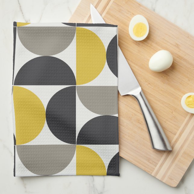 Mid-Century Modern Turmeric Gunmetal   Kitchen Towel (Quarter Fold)