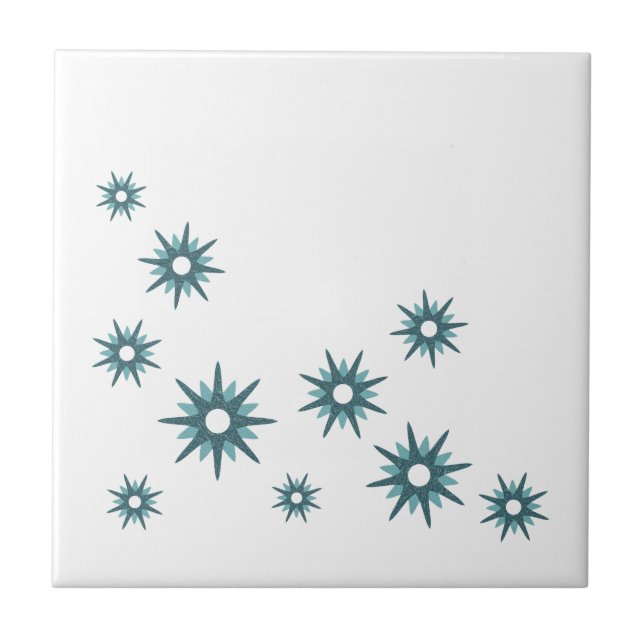 Mid-Century Modern Turquoise Blue Starburst Design Ceramic Tile (Front)