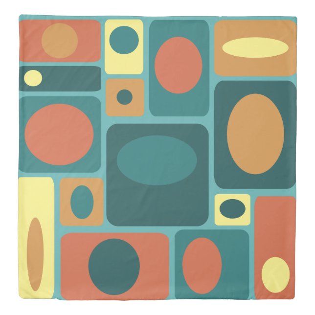 Mid Century Modern Turquoise Rectangles Duvet Cover (Front)