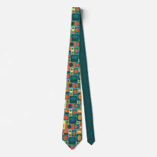 Mid Century Modern Turquoise Rectangles Neck Tie