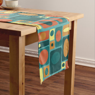 Mid Century Modern Turquoise Rectangles Short Table Runner
