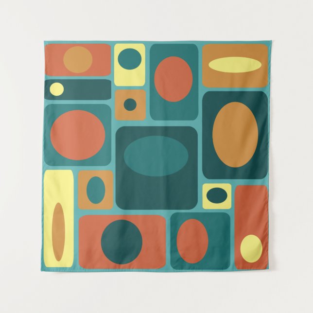Mid Century Modern Turquoise Rectangles Tapestry (Front)