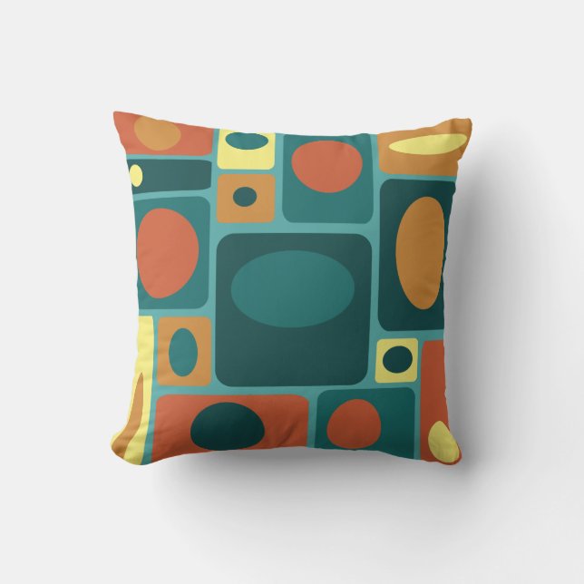 Mid Century Modern Turquoise Rectangles Throw Pillow (Front)