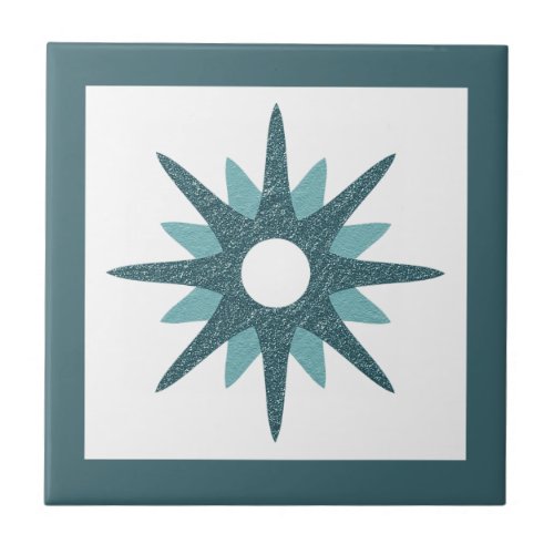 Mid_Century Modern Turquoise Starburst Ceramic Tile