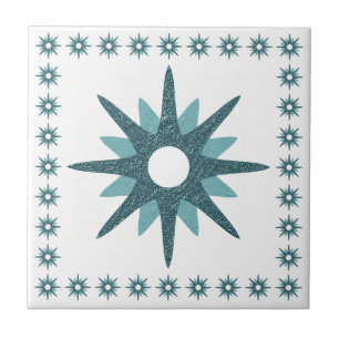 Mid-Century Modern Turquoise Starburst Design Ceramic Tile