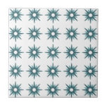 Mid-Century Modern Turquoise Starburst Pattern Cer Ceramic Tile<br><div class="desc">Mid-century modern inspired design featuring vintage pattern of retro turquoise blue starbursts on a white background. Simple, clean modern design. Create your own custom pattern by uploading a new image, or use the "message" button to contact the designer for help. To create your own patterned design: 1. Select personalize this...</div>