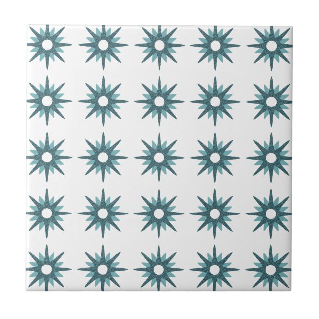 Mid-Century Modern Turquoise Starburst Pattern Cer Ceramic Tile (Front)
