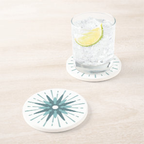 Mid-Century Modern Turquoise Starburst Round Coaster