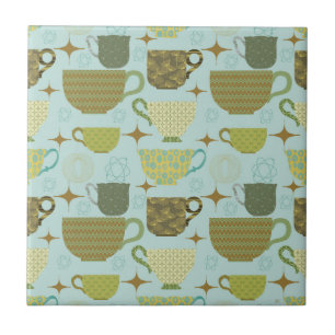 Mid Century Modern Turquoise Teacup Ceramic Tile