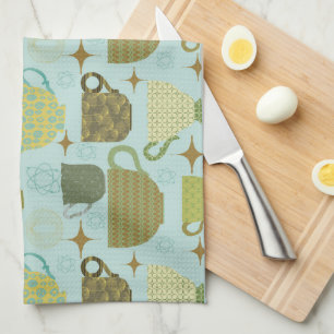 Mid Century Modern Turquoise Teacup Kitchen Towel