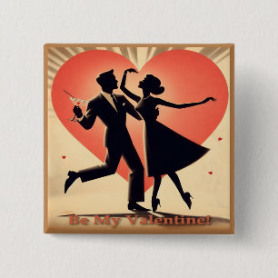 Mid Century Modern Valentine Dancing Couple Button