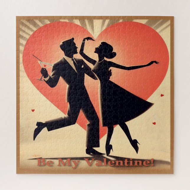Mid Century Modern Valentine Dancing Couple  Jigsaw Puzzle (Vertical)