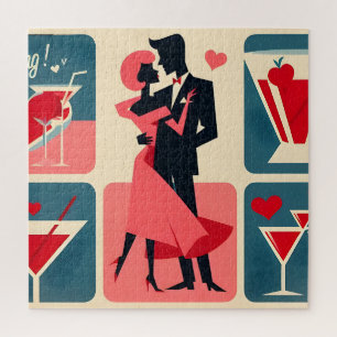 Mid Century Modern Valentine Dancing Couple Jigsaw Puzzle