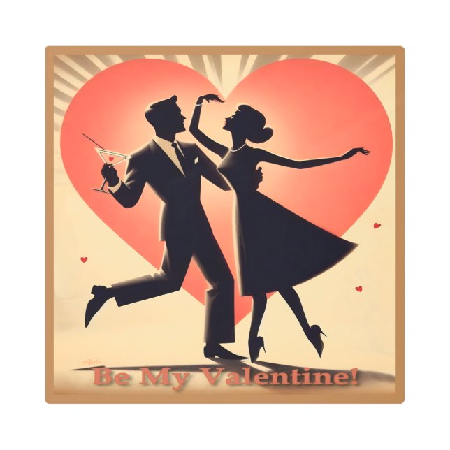 Mid Century Modern Valentine Dancing Couple  Metal Print (Front)