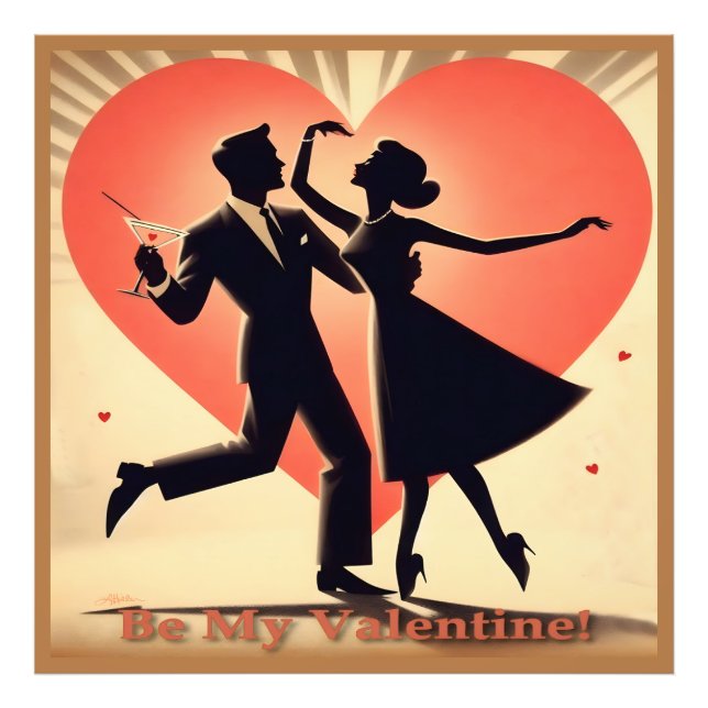 Mid Century Modern Valentine Dancing Couple  Photo Print (Front)