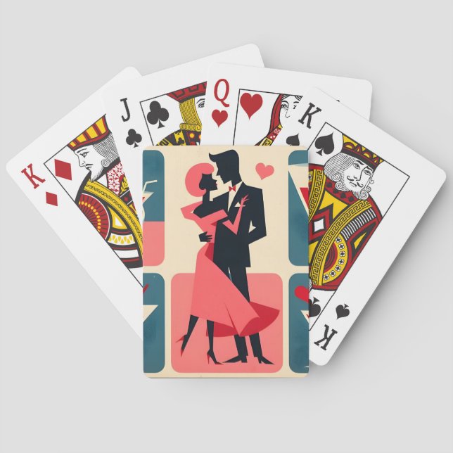 Mid Century Modern Valentine Dancing Couple Poker Cards (Back)