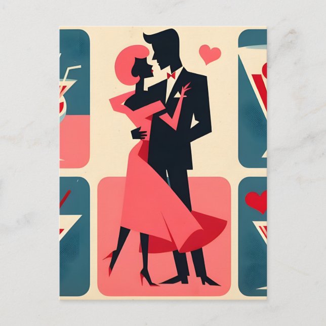 Mid Century Modern Valentine Dancing Couple Postcard (Front)