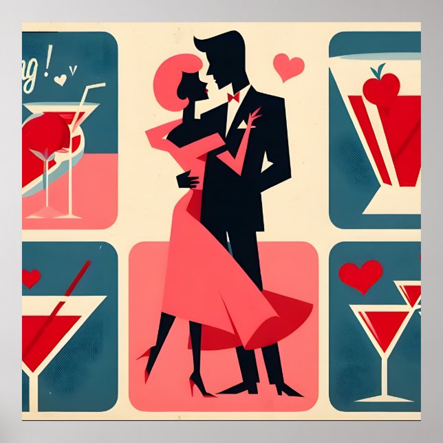 Mid Century Modern Valentine Dancing Couple Poster (Front)
