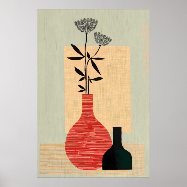 Mid Century Modern Vase Wall Art Print, Minimalist (Front)