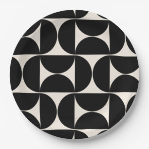 Mid Century Modern Vintage Pattern Black And White Paper Plates