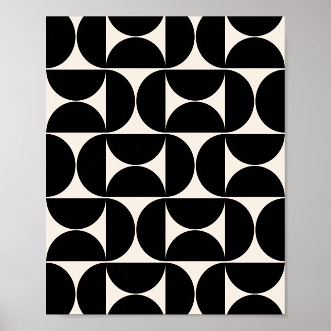 Mid Century Modern Vintage Pattern Black And White Poster (Front)