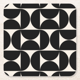 Mid Century Modern Vintage Pattern Black And White Square Paper Coaster